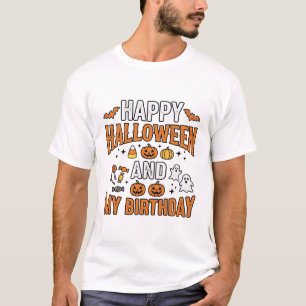Camiseta Feliz Halloween E Meu Aniversário Design Vintage_1