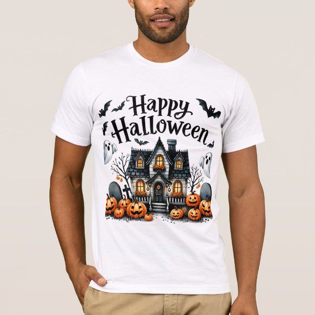 Camiseta Feliz Halloween Fantasma Pumpkin Lendo Crianças Co (Frente)