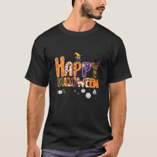 Camiseta Feliz Halloween Figurino Bonito Feiticeiro Pumpkin