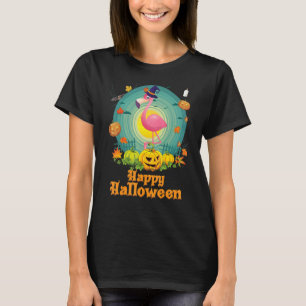 Camiseta Feliz Halloween Flamingo Dog Pumpkin Witch Ghost C