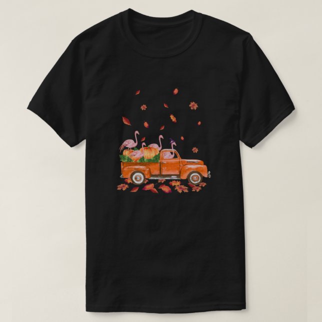 Camiseta Feliz Halloween Flamingo Fall Autumn Pumpkin Truck (Frente do Design)
