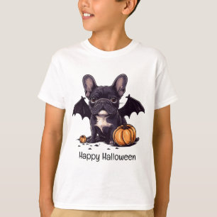 Camiseta Feliz Halloween Francês Buldogue Wings Pumpkins