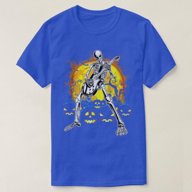 Camiseta Feliz Halloween Funny Skeleton Tocando Bomba De Vi (Frente do Design)