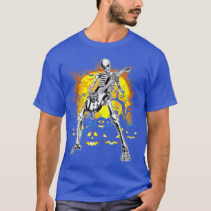 Camiseta Feliz Halloween Funny Skeleton Tocando Bomba De Vi