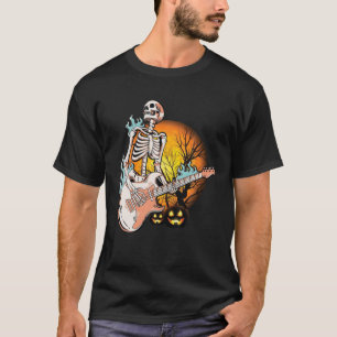 Camiseta Feliz Halloween Funny Skeleton Tocando Bomba De Vi