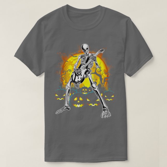 Camiseta Feliz Halloween Funny Skeleton Tocando Bomba De Vi (Frente do Design)