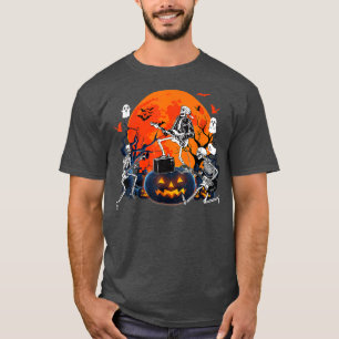 Camiseta Feliz Halloween Funny Skeleton Tocando Bomba De Vi