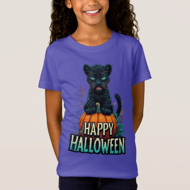 Camiseta Feliz Halloween Gatinho Pantera Preta (Frente)