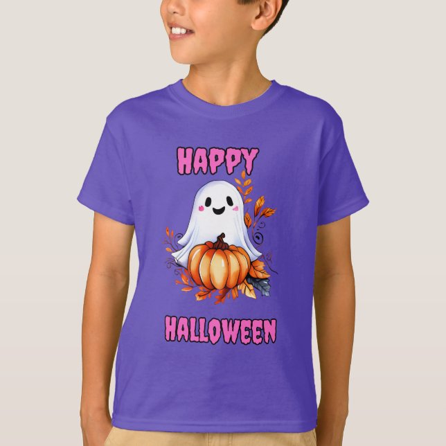 Camiseta Feliz Halloween Ghost Pink (Frente)