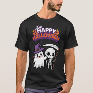 Camiseta Feliz Halloween Ghost & Skeleton