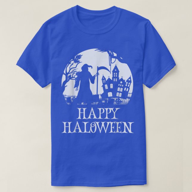Camiseta Feliz Halloween Grim Reaper Assaltou Crianças e (Frente do Design)