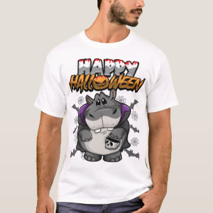 Camiseta Feliz Halloween Hipopótamo Disfarçado