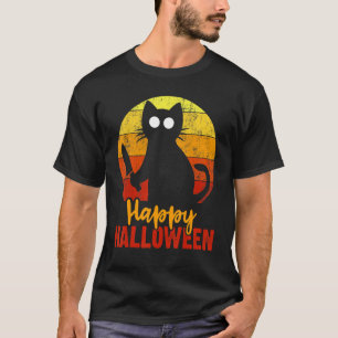 Camiseta Feliz Halloween, Horror, Gato Preto, Com Meia-Feir
