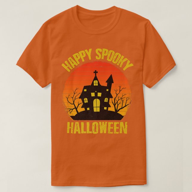 Camiseta Feliz Halloween House Assombrado Engraçado Retro V (Frente do Design)