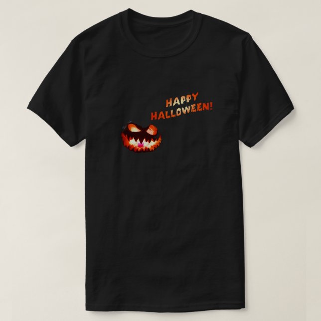 Camiseta FELIZ HALLOWEEN - Jack O-Lanterna brilhante (Frente do Design)