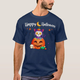 Camiseta Feliz Halloween JackOLanterna Pumpkin Cat Engraçad