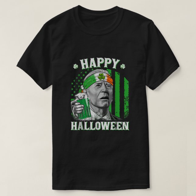 Camiseta Feliz Halloween Joe Biden Dia de São Patrício Lepr (Frente do Design)