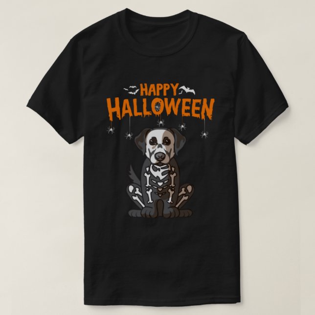 Camiseta Feliz Halloween Labrador Retriever Skeleton Dog Co (Frente do Design)
