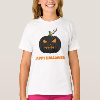 Camiseta Feliz Halloween Meninas Abóbora Preta