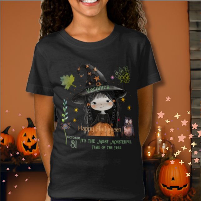 Camiseta Feliz Halloween Monstros Feiticeira (Happy Halloween Monsters Cute Witch T-Shirt)