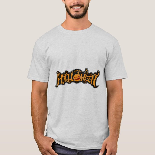 Camiseta Feliz Halloween Olho de Rubi Abóbora Moldura Prata (Frente)