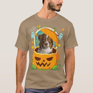 Camiseta Feliz Halloween Pumpkin Aussie Dog Witch Cute Hat