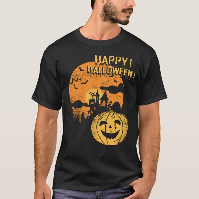 Camiseta Feliz Halloween Pumpkin Engraçado Scary Bat Spooky (Frente)