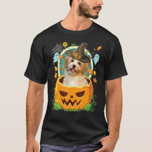 Camiseta Feliz Halloween Pumpkin Havanese Dog Witch Cute Ha