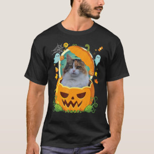 Camiseta Feliz Halloween Pumpkin Manx Cat Witch Cute Hat H