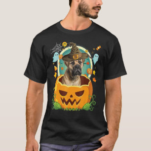 Camiseta Feliz Halloween Pumpkin Mastiff Dog Witch Cute Hat