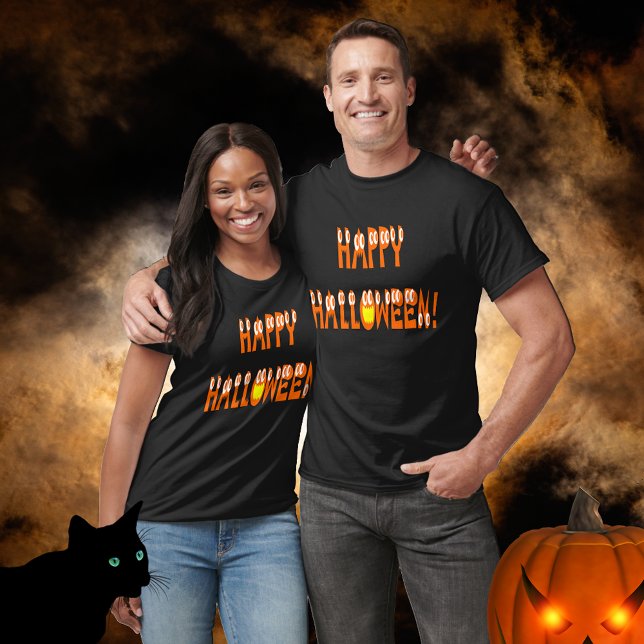 Camiseta Feliz Halloween Pumpkin Orange Text (Halloween Squash Text Unisex T-Shirt Cover)
