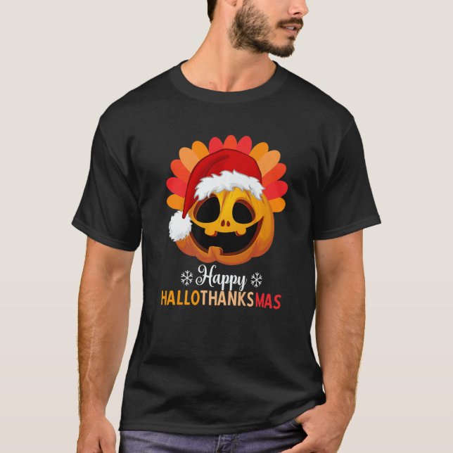 Camiseta Feliz Halloween Pumpkin Papai noel Hat Halloween H (Frente)