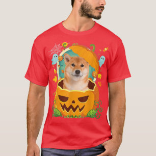 Camiseta Feliz Halloween Pumpkin Shiba Inu Cachorro Feitiço