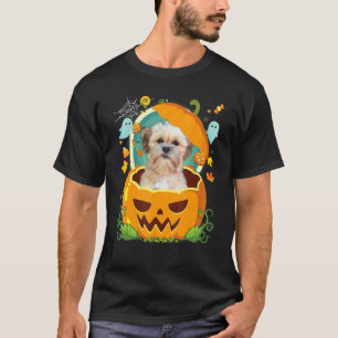 Camiseta Feliz Halloween Pumpkin Shichon Dog Witch Cute Hat