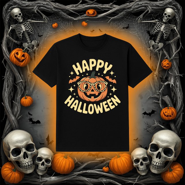 Camiseta Feliz Halloween Retro Abóbora Jack-O'-Lantern (Criador carregado)