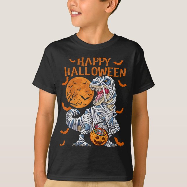 Camiseta Feliz Halloween Retro Dinossaur Pumpkin Mamãe (Frente)