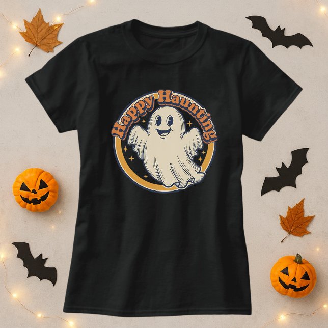 Camiseta Feliz Halloween Retro Ghost Feliz Assombramento (Criador carregado)