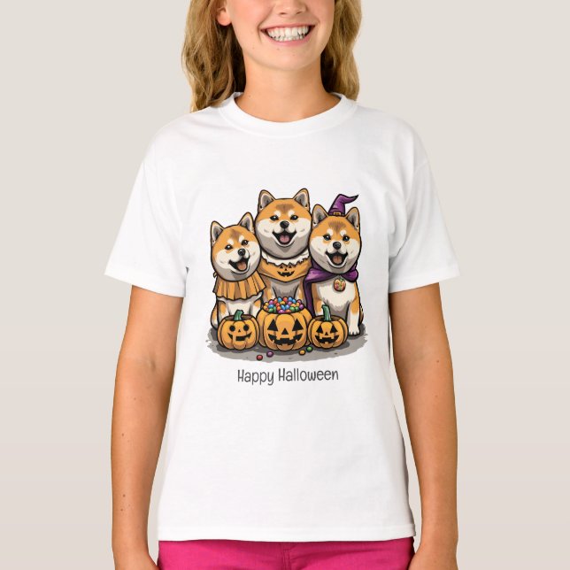 Camiseta Feliz Halloween Shiba Inu Dogs (Frente)
