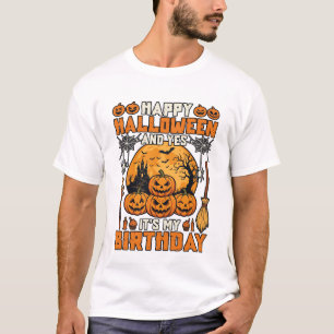 Camiseta Feliz Halloween Sim É Aniversário Abóboras Lua Cas