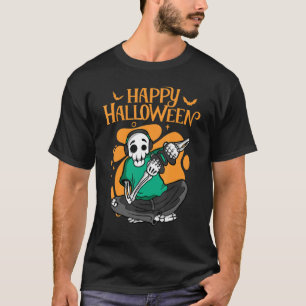 Camiseta Feliz Halloween Skeleton Gamer game Conso