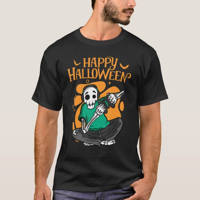 Camiseta Feliz Halloween Skeleton Gamer game Conso (Frente)