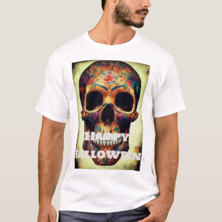 Camiseta "Feliz Halloween Skeleton Impressão T-Shirt.