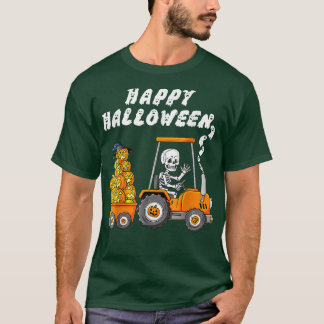 Camiseta Feliz Halloween Skeleton Riding Trator Boys Crianç