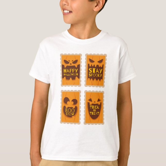 Camiseta Feliz Halloween Spooky Retro Pumpkin Boo Crew (Frente)