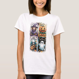Camiseta Feliz Halloween Spooky Season Bruxa Skeleton Ghost