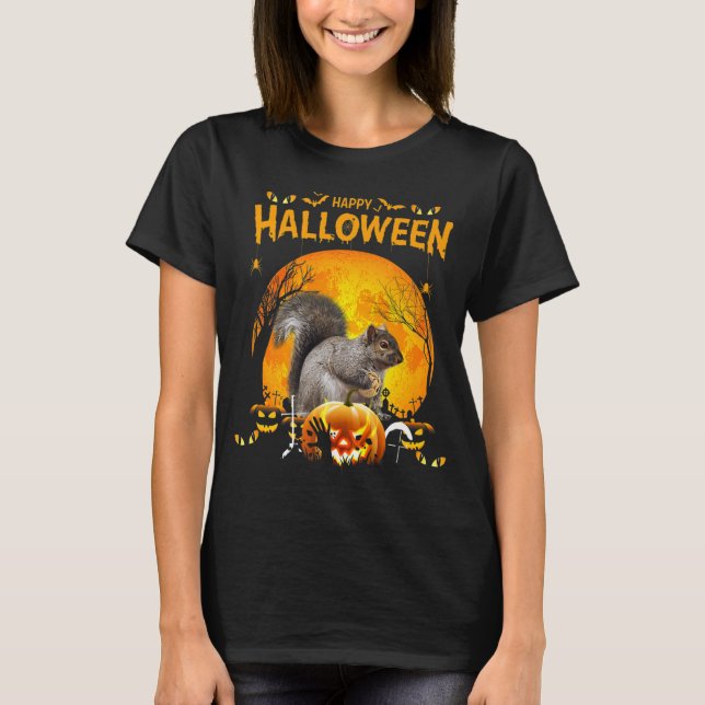 Camiseta Feliz Halloween Squirrel Pumpkin Costumes (Frente)