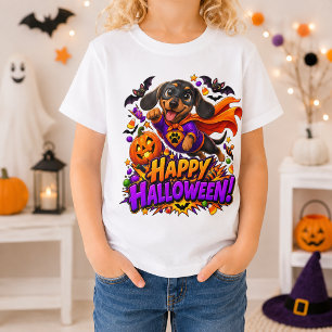 Camiseta Feliz Halloween Super-Herói Dachshund Cachorro Eng