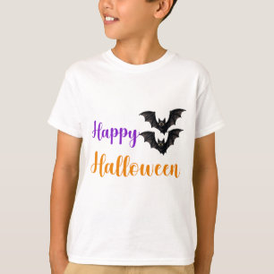 Camiseta Feliz Halloween Texto Morcegos Para Festa Divertid