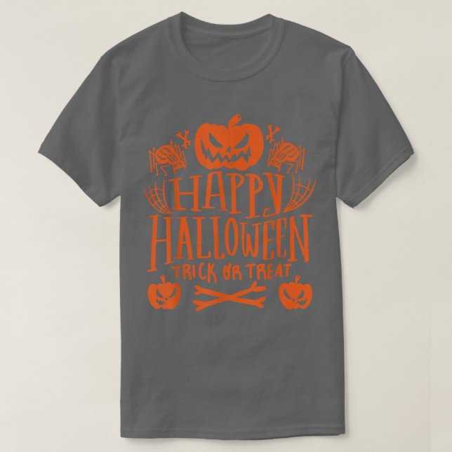 Camiseta Feliz Halloween TrickorTreat Pumpkin Design para K (Frente do Design)