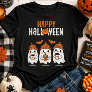 Camiseta Feliz Halloween Trio de Fantasmas Fofos | Fantasma